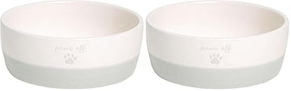 Pearhead Paws Off Ceramic Cat Bowl, Holds 1.3 Cups, Small Food and Water Bowl for Cats, Pet Dish, Microwave and Dishwasher Safe (Pack of 2) - color: Gray "Paws Off", size: Bowl Set