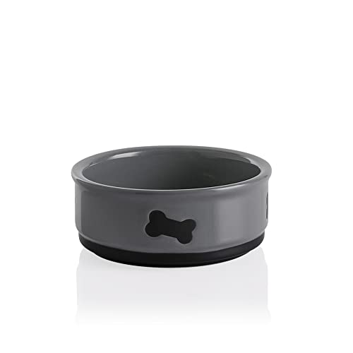 Sweejar Ceramic Dog Bowls with Bone Pattern, Dog Food Dish for Small Dogs, Porcelain Pet Bowl for Water 16 Fl Oz (Gray) - color: Gray, style: Bone Pattern,5.5"x 2.2"(16 Fl Oz)