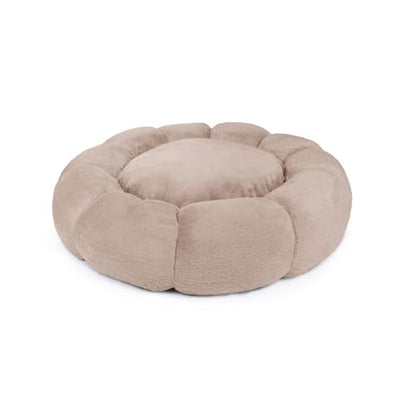 Sherry Kline Pets “Daisy Round” Donut Shape Calming Bed for Dogs and Cats, from Soft Faux Fur, Available in 4 Sizes, Machine Washable - color: Taupe, size: Extra Large
