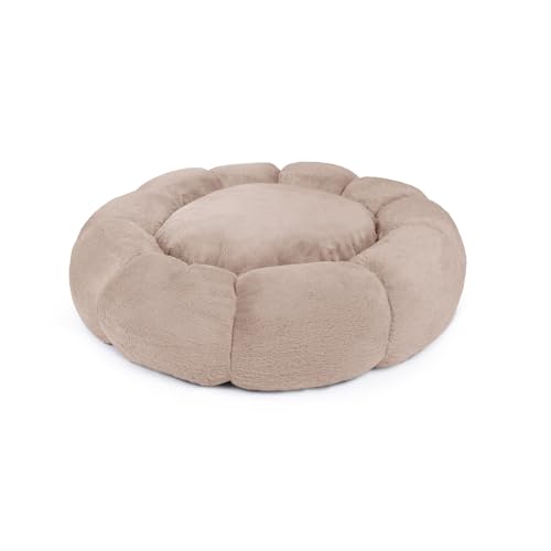 Sherry Kline Pets “Daisy Round” Donut Shape Calming Bed for Dogs and Cats, from Soft Faux Fur, Available in 4 Sizes, Machine Washable - color: Taupe, size: Extra Large