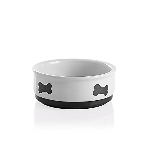 Sweejar Ceramic Dog Bowls with Bone Pattern, Dog Food Dish for Small Dogs, Porcelain Pet Bowl for Water 16 Fl Oz (White) - color: White, style: Bone Pattern, 2 Cups (16 Fl Oz)