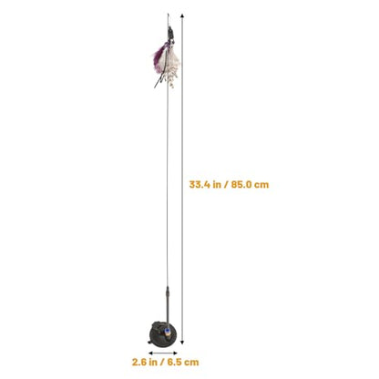 Plume-Like Teasing Cat Wand with Bell, 4pcs Replacement Heads, Strong Suction Base, Indoor Interactive Teaser for Cats and Kittens