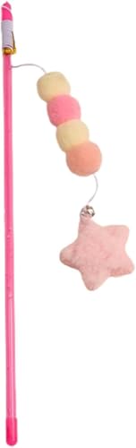 Pink Cat Stick Toy Elastic Rope Plush Ball Star Pendant Bite-Resistant Comfortable Grip Relieve Boredom Handmade Kitten Teaser Wand Cat Mice and Animals Toys
