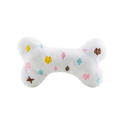 Haute Diggity Dog Chewy Vuiton Bone Plush Squeaky Dog Toy, Soft Durable Designer-Inspired Stuffed Puppy Chew Toys for Small & Medium Dogs, Machine-Washable (White) Small - color: White Bone, size: Small