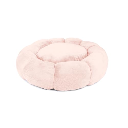 Sherry Kline Pets “Daisy Round” Donut Shape Calming Bed for Dogs and Cats, from Soft Faux Fur, Available in 4 Sizes, Machine Washable - color: Powder Pink, size: Large