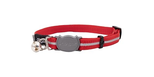 Rogz Reflective Nylon Cat Collar with Breakaway Clip and Removable Bell, fully adjustable to fit most breeds, Red - color: Red