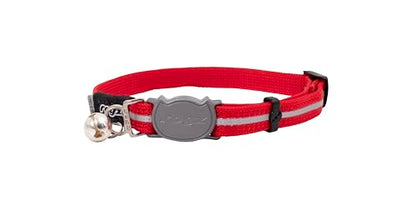 Rogz Reflective Nylon Cat Collar with Breakaway Clip and Removable Bell, fully adjustable to fit most breeds, Red - color: Red