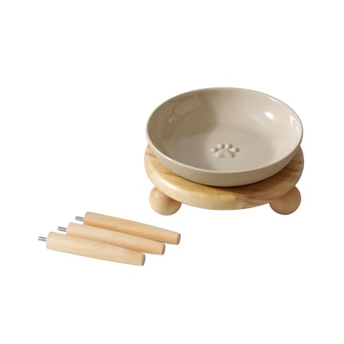 Havniva Cat Bowls Elevated 5.6” Ceramic Cat Bowl with Stand Whisker Friendly Cat Dishes, Cat Food & Water Bowl Set with Two Heights Options, Raised Cat Food Plates for Kitten Anti-Slip Pet Bowls - color: 1 Bowl+Stand- Vintage Latte