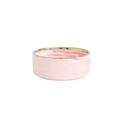 Ceramic Pet Bowl (Marble Design) Set of 2 with Stand, 2cups and 4 Cups Capacity (Marble Pink w/Gold, Small, 2 Cups per Bowl) - color: 2. S-Marble pink gold, Small, 2 cups per bowl