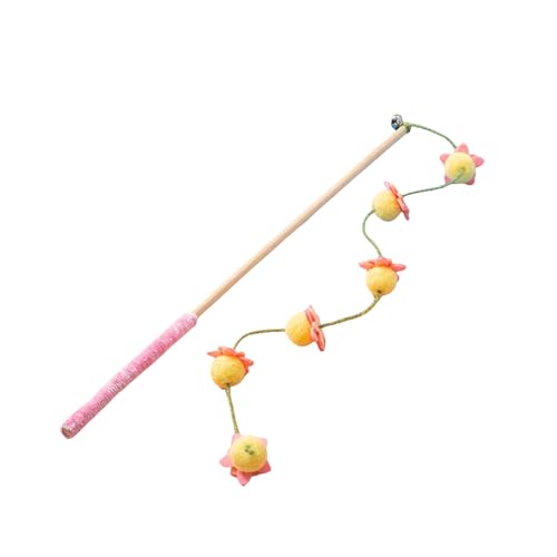 Cat Wand Toy with Bell: Floral Bamboo Teaser for Cats & Kittens - Yellow Apricots - color: Yellow