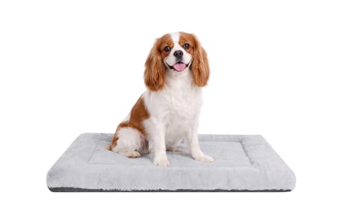 Dog Crate Bed Washable, Plush Anti-Slip Kennel Pad with Soft Flat Cushioning, Home Crate Use, Travel, and Training in Metal or Plastic Dog Cages, 24 x 18 Inch, Grey - color: Grey, size: 24.0"L x 18.0"W x 1.5"Th
