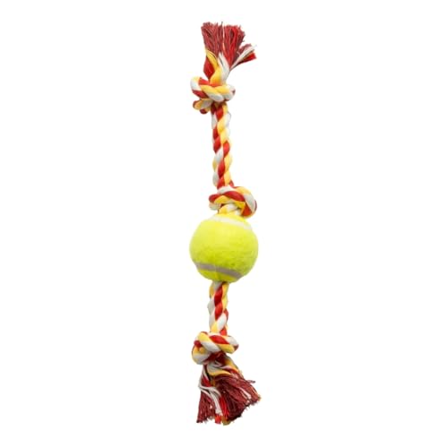 Flossy Chews Cottonblend 3 Knot Tug Rope Dog Toy with Mini Tennis Ball, Mini 11" - This Dog Chew Toy is A Great Way to Help Keep Your Dog’s Teeth Clean and Support Oral Health