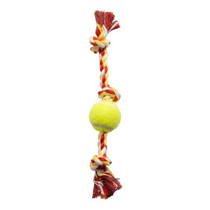 Flossy Chews Cottonblend 3 Knot Tug Rope Dog Toy with Mini Tennis Ball, Mini 11" - This Dog Chew Toy is A Great Way to Help Keep Your Dog’s Teeth Clean and Support Oral Health