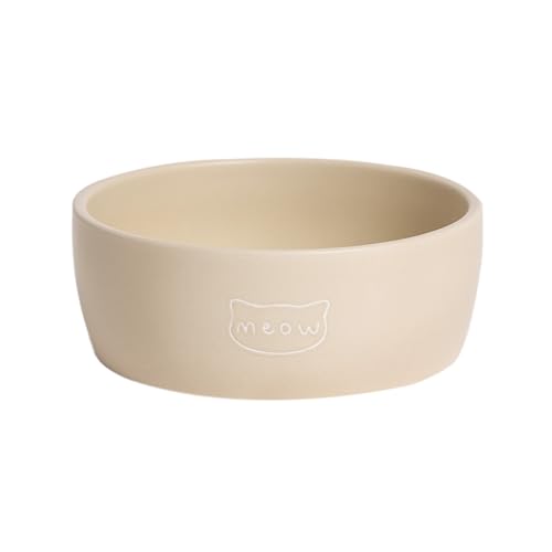 Pearhead Ceramic Cat Bowl – Neutral Taupe “Meow” Design, Holds 12 oz, Stoneware Pet Dish, Whisker-Friendly Pet Feeding, Non-Skid - color: Taupe "Meow", size: Single Bowl
