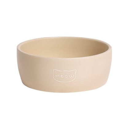 Pearhead Ceramic Cat Bowl – Neutral Taupe “Meow” Design, Holds 12 oz, Stoneware Pet Dish, Whisker-Friendly Pet Feeding, Non-Skid - color: Taupe "Meow", size: Single Bowl