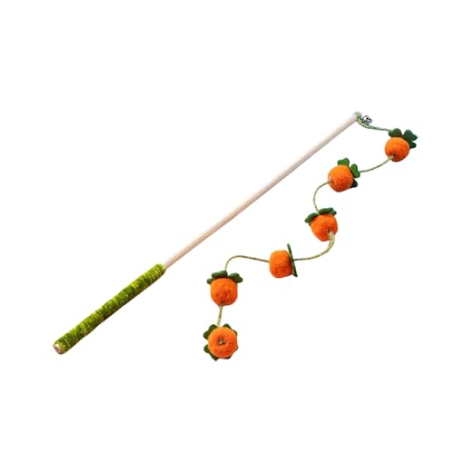 Cat Wand Toy with Bell – Bamboo Cat Teaser Stick for Playful Cats – Orange Persimmon - color: Orange