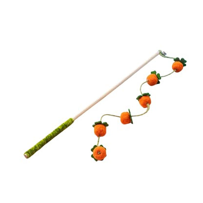 Cat Wand Toy with Bell – Bamboo Cat Teaser Stick for Playful Cats – Orange Persimmon - color: Orange