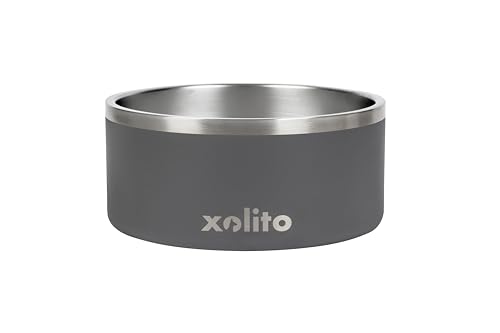 Xolito Pets Stainless Steel Dog Bowl 64 oz - Non-Slip Insulated Water Bowl for Large Dogs - Heavy Duty Double Wall Metal Feeder for Food & Water, Dishwasher Safe (Grey) - color: Grey