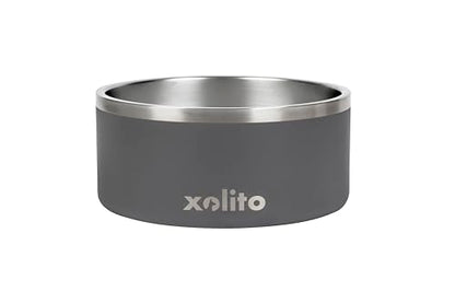 Xolito Pets Stainless Steel Dog Bowl 64 oz - Non-Slip Insulated Water Bowl for Large Dogs - Heavy Duty Double Wall Metal Feeder for Food & Water, Dishwasher Safe (Grey) - color: Grey