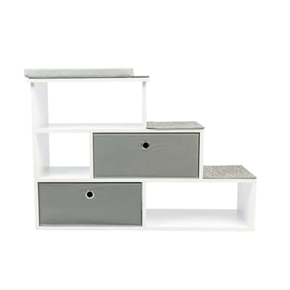 PetFusion Pet Step Window Perch Bookshelf w/ Storage Baskets 28” Tall Dog and Cat Perch, 8” Stair Height Multi-Functional Modern Furniture w/ Carpeted Step Pads & 1” Thick Premium Foam Pad