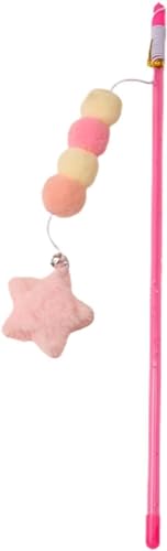 Cat Teaser Wand Toy with Plush Ball, Pink Elastic Rope, Star Pendant, Handmade Interactive Kitten Mice and Animals Toy