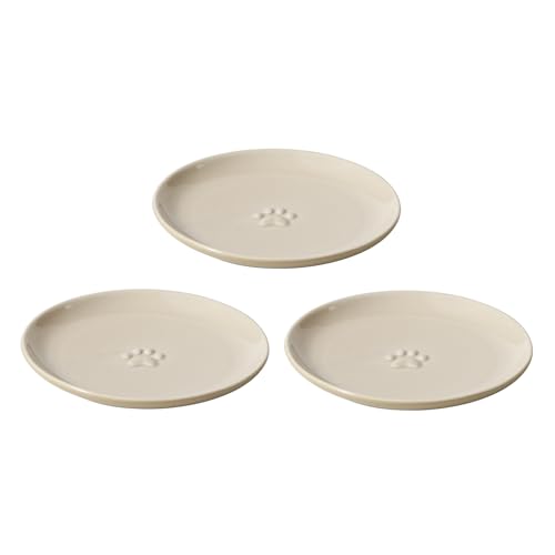Havniva 6.1'' Ceramic Wide Cat Dishes, Set of 3 Ceramic Cat Bowls, Indoor Kitten Feeding Wet & Dry Shallow Food Dish Anti Whisker Fatigue(3 Pcs) - color: 3 Shallow Dishes- Vintage Latte