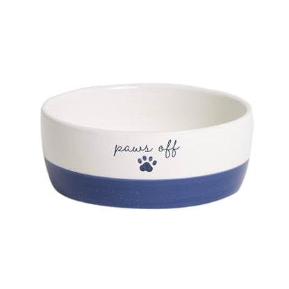 Pearhead Ceramic Cat Bowl – Navy Blue “Paws Off” Design, Holds 12 oz, Stoneware Pet Dish, Non-Skid Feeding Bowl - color: Navy Paws Off, size: Single Bowl