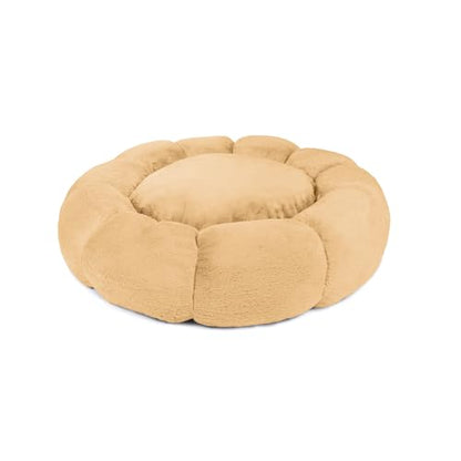 Sherry Kline Pets “Daisy Round” Donut Shape Calming Bed for Dogs and Cats, from Soft Faux Fur, Available in 4 Sizes, Machine Washable - color: Gold, size: Extra Large
