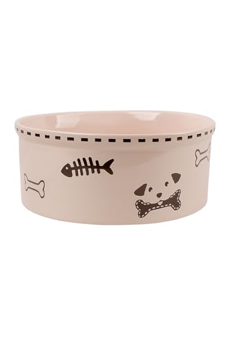 Ceramic Dog Bowl 55oz Heavy Duty Pet Food and Water Bowl for Medium Large Dogs Non Slip Weighted Dog Dish with Cute Bone and Fish Design Easy to Clean - color: Light Pink