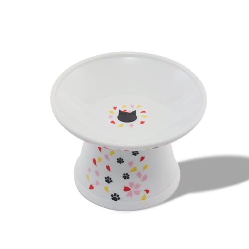 Necoichi Elevated Cat Food Bowl, Ceramic (Porcelain), Whisker-Friendly, Dishwasher & Microwave Safe, Non-Slip Silicone Base, Anti-Vomiting & Neck Fatigue (Sakura Floral, Extra Wide, 2-Cups Capacity) - color: Sakura, size: Large Extra Wide Flat (2 Cups)