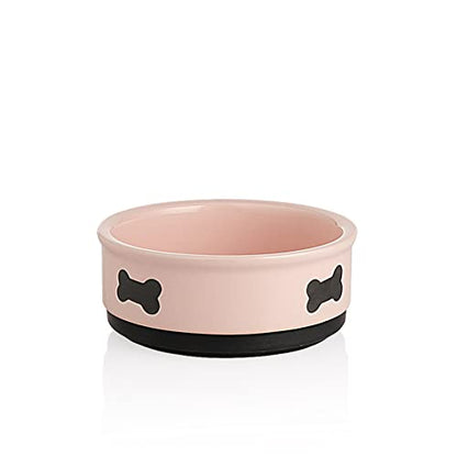 Sweejar Ceramic Dog Bowls with Bone Pattern, Dog Food Dish for Small Dogs, Porcelain Pet Bowl for Water 16 Fl Oz (Pink) - color: Pink, style: Bone Pattern,5.5"x 2.2"(16 Fl Oz)