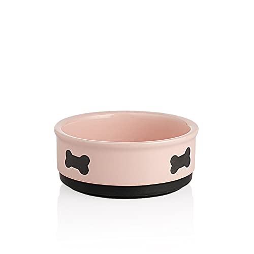 Sweejar Ceramic Dog Bowls with Bone Pattern, Dog Food Dish for Small Dogs, Porcelain Pet Bowl for Water 16 Fl Oz (Pink) - color: Pink, style: Bone Pattern,5.5"x 2.2"(16 Fl Oz)