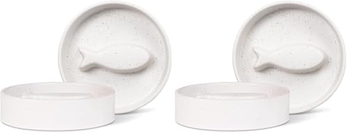 Fringe Studio Speckled Fish Bone Small Ceramic Cat Bowl, Slow Feeder Pet Bowl (5" Diameter x 1.25" H, 5.5 fl.oz.), PetShop Collection (780SM001) (Pack of 2) - color: Speckled Fish Bone, size: Small (Pack of 2)