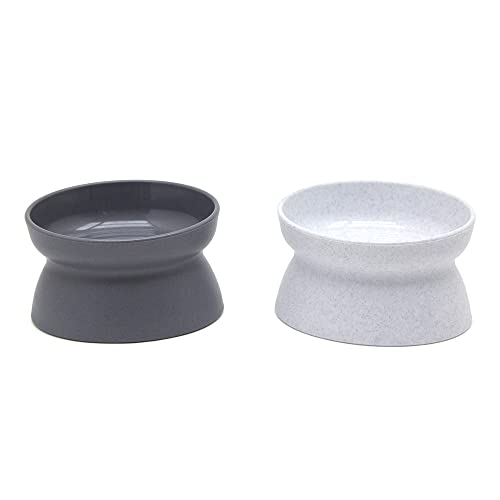 Kitty City Elevated Cat Bowls (Set of 2), Whisker-Friendly Raised Cat Food & Water Dishes, Modern Pedestal Design, Dishwasher Safe, 6.5 oz Each – White & Gray - size: Small