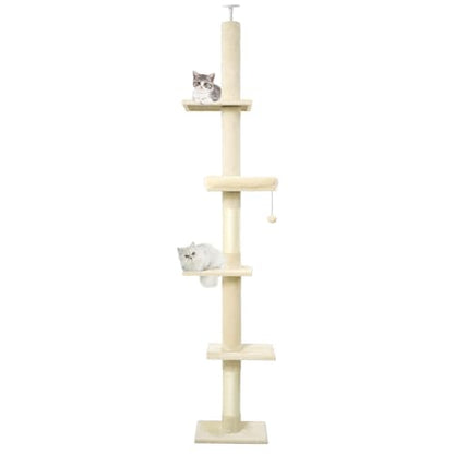 5-Tier Floor-to-Ceiling Adjustable Cat Tower, 98-110 Inch Tall Cat Tree with Cozy Rest Bed, Multi Platforms & Natural Sisal Scratching Posts, Indoor Cat Activity Play Structure, Beige - color: Beige