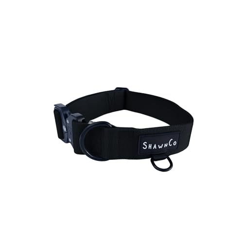 ShawnCo Basecamp Dog Collar- Premium, Adjustable, Heavy-Duty Nylon Tactical Dog Collar with Metal Buckle for Medium and Large Dogs (Midnight, M) - color: Midnight, size: M- No Handle