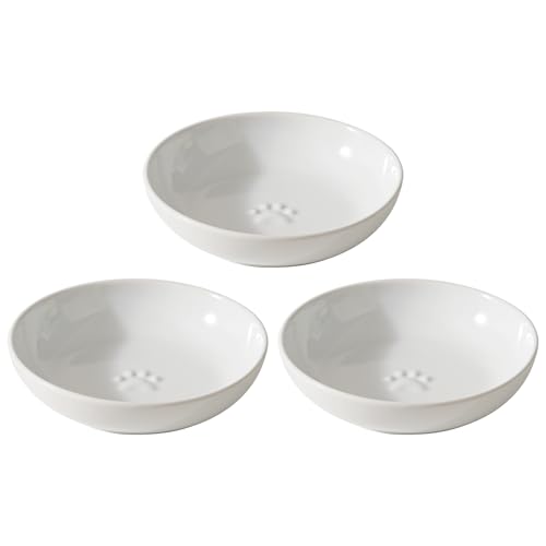 Havniva Ceramic Cat Bowl Whisker Friendly 5.5” Cat Dishes Shallow Cat Food Bowl Anti-Slip Pet Water Bowls for Indoor Cats, Wide Cat Food Dish Prevent Whisker Fatigue (3 Pack) - color: White - B