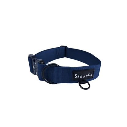 ShawnCo Basecamp Dog Collar- Premium, Adjustable, Heavy-Duty Nylon Tactical Dog Collar with Metal Buckle for Medium and Large Dogs (Pacific Blue, M) - color: Pacific Blue, size: M- No Handle