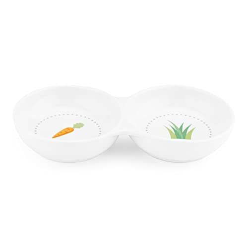 Navaris Double Food Bowl for Small Animals - Ceramic Food Bowls for Rabbits, Guinea Pigs, Small Pets - Rabbit Water Dish - Carrot and Grass Design - color: White