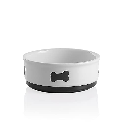 Sweejar Ceramic Dog Bowls with Bone Pattern, Dog Food Dish for Medium Dogs, Porcelain Pet Bowl for Water 35 Fl Oz (White) - color: White, style: Bone Pattern,6.8"x 2.9"(35 Fl Oz)