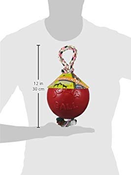 Jolly Pets Romp-n-Roll Rope and Ball Dog Toy, 6 Inches/Medium, Red (606 RD) - color: Red, size: Medium (6 in)