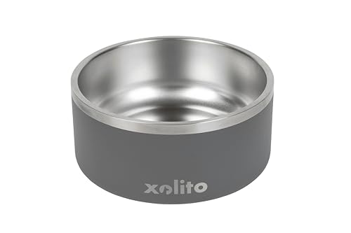 Xolito Pets Stainless Steel Dog Bowl 64 oz - Non-Slip Insulated Water Bowl for Large Dogs - Heavy Duty Double Wall Metal Feeder for Food & Water, Dishwasher Safe (Grey) - color: Grey