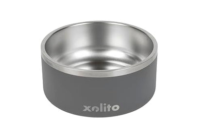 Xolito Pets Stainless Steel Dog Bowl 64 oz - Non-Slip Insulated Water Bowl for Large Dogs - Heavy Duty Double Wall Metal Feeder for Food & Water, Dishwasher Safe (Grey) - color: Grey