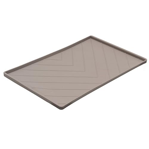 Messy Mutts Silicone Non-Slip Dog Bowl Mat with Raised Edge and Two Sides Reinforced with Metal Rods, Medium, 20" x 12", Dark Grey
