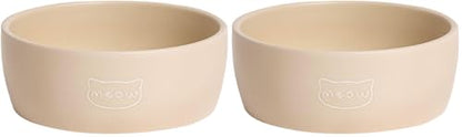 Pearhead Ceramic Cat Bowl – Neutral Taupe “Meow” Design, Holds 1.3 Cups, Stoneware Pet Dish, Whisker-Friendly Pet Feeding Bowl, Non-Skid, Small (Pack of 2) - color: Taupe "Meow", size: Bowl Set