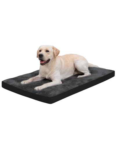 EMSLX Dog Crate Bed for Large Size Dogs,Washable Dog Kennel Pad Ultra Soft Pet Sleeping Mat for Cages,Anti-Slip Bottom,35x22 inch,Black - color: Black, size: 35.0 L x 22.0 W x 1.5 Th