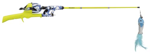 Kid Casters Cat Caster Fishing Pole Toy for Cats – Tangle-Free 29" Casting Rod, Up to 80 ft of Line – Includes 1 Soft Toy + 2 Plastic Fish – Compact, Easy to Store, Cat Camo