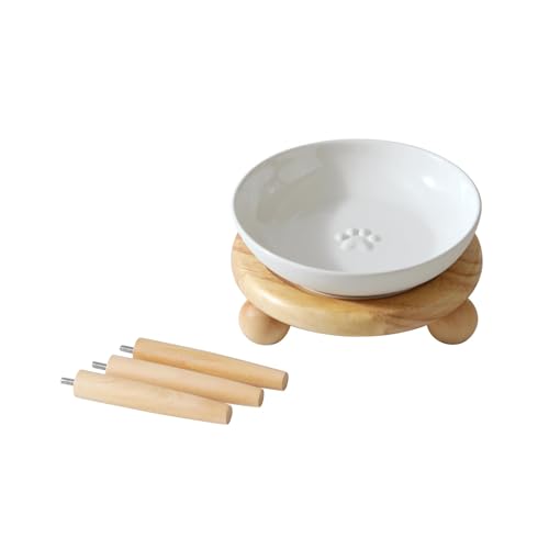 Havniva Cat Bowls Elevated 5.6” Ceramic Cat Bowl with Stand Whisker Friendly Cat Dishes, Cat Food & Water Bowl Set with Two Heights Options, Raised Cat Food Plates for Kitten Anti-Slip Pet Bowls - color: 1 Bowl+Stand- White