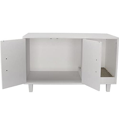 GDLF Modern Wood Pet Crate Cat Washroom Hidden Litter Box Enclosure Furniture House as Table Nightstand with Scratch Pad,Stackable (White) - color: White