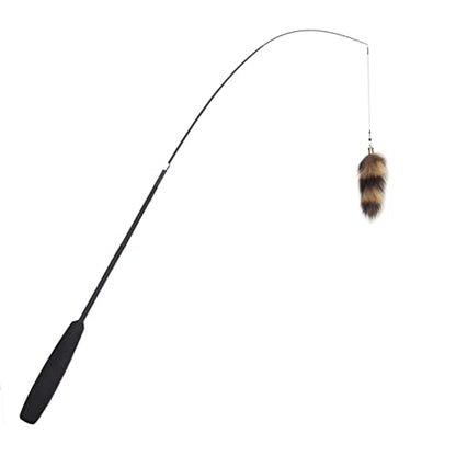 Fosrion Real Raccoon Tail Fur Cat Bites Toy with Three Section Retractable Carbon Fiber Rod (Raccoon, Tail & Fishing Rod) - color: Raccoon
